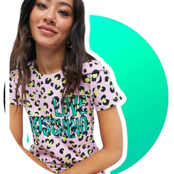 LOVE MOSCHINO Pink\Yellow Leopard Mini Dress NWT - Picture 2 of 7